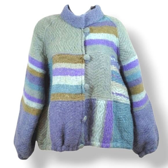 Vintage Miranda Roma Wool and Mohair Patchwork Sweater Knit Coat Size Small - Picture 8 of 9